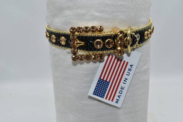 BB Simon Swarovski Crystal Leather Rhinestone Dog Collars - DC Black