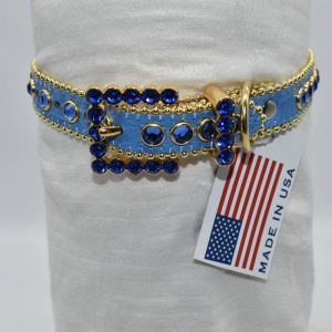 BB Simon Swarovski Crystal Leather Rhinestone Dog Collar - DC Blue
