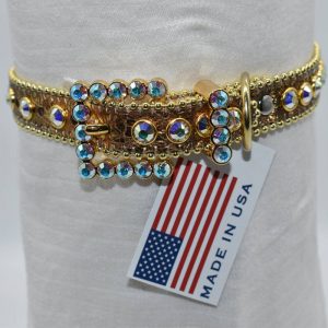 BB Simon Swarovski Crystal Leather Rhinestone Dog Collar - DC Gold