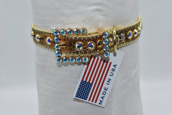 BB Simon Swarovski Crystal Leather Rhinestone Dog Collar - DC Gold