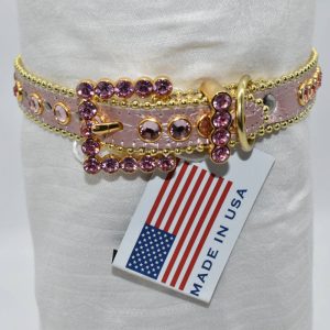 BB Simon Swarovski Crystal Leather Rhinestone Dog Collars - DC Pink