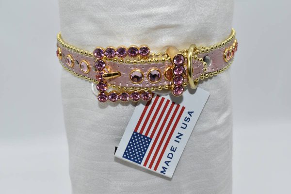 BB Simon Swarovski Crystal Leather Rhinestone Dog Collars - DC Pink