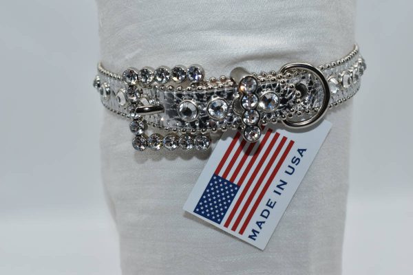 BB Simon Swarovski Crystal Leather Rhinestone Dog Collar - DC Silver